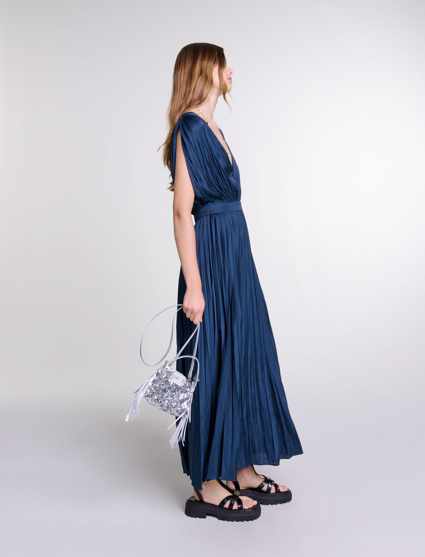 Majolica Pleated Chiffon Long Dress