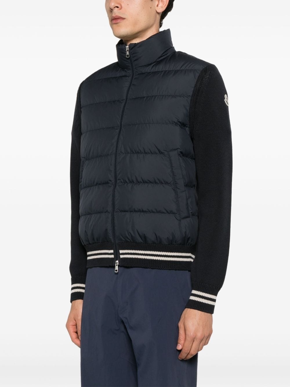 MONCLER CARDIGAN マトラッセ Moncler - Lavender Knit & Quilted Down Zip Cardigan