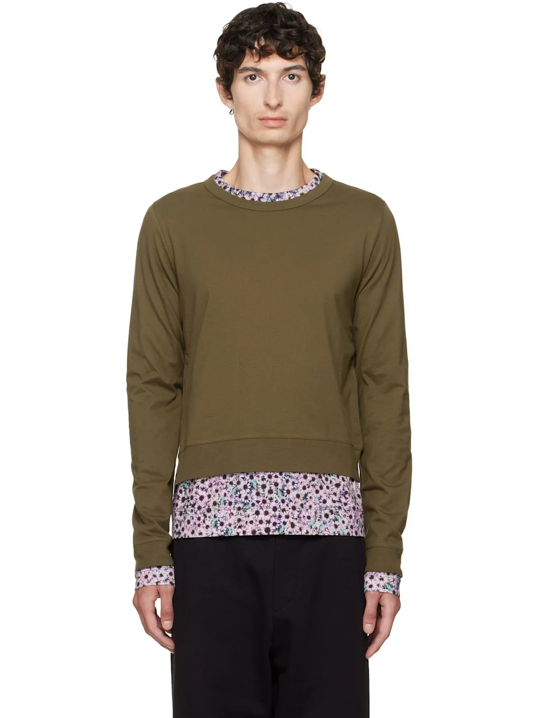 Khaki & Pink Layered Cotton T-shirt - 1