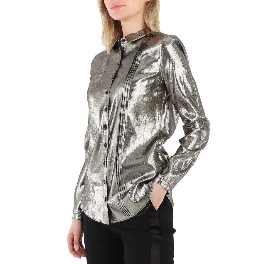Burberry Ladies Pintuck Detail Silk Shirt - 5