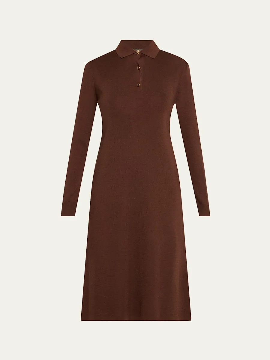 Lyskamm Long-Sleeve Silk Polo Dress - 1