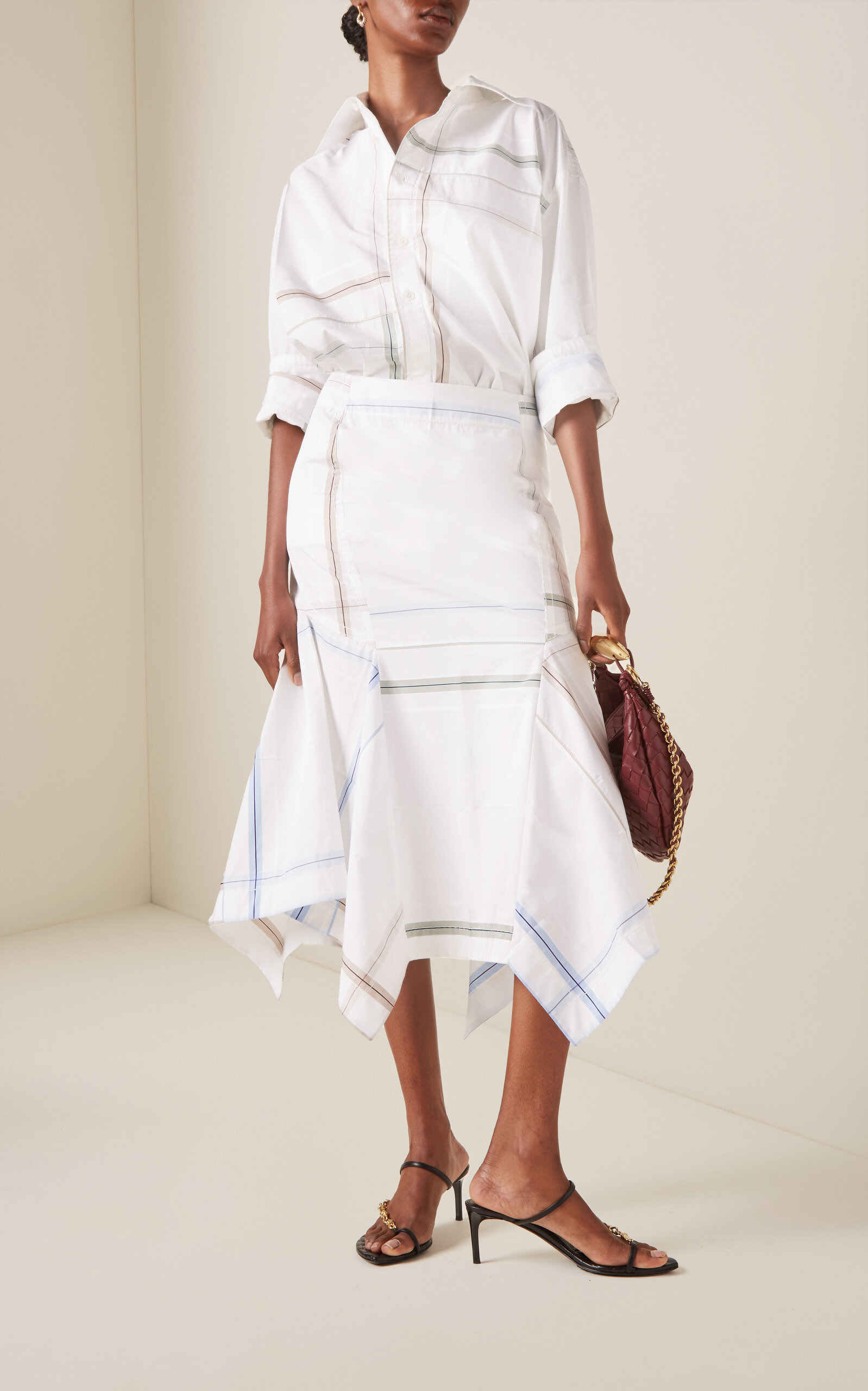 Exclusive Oversized Checked Cotton Shirt white - 4