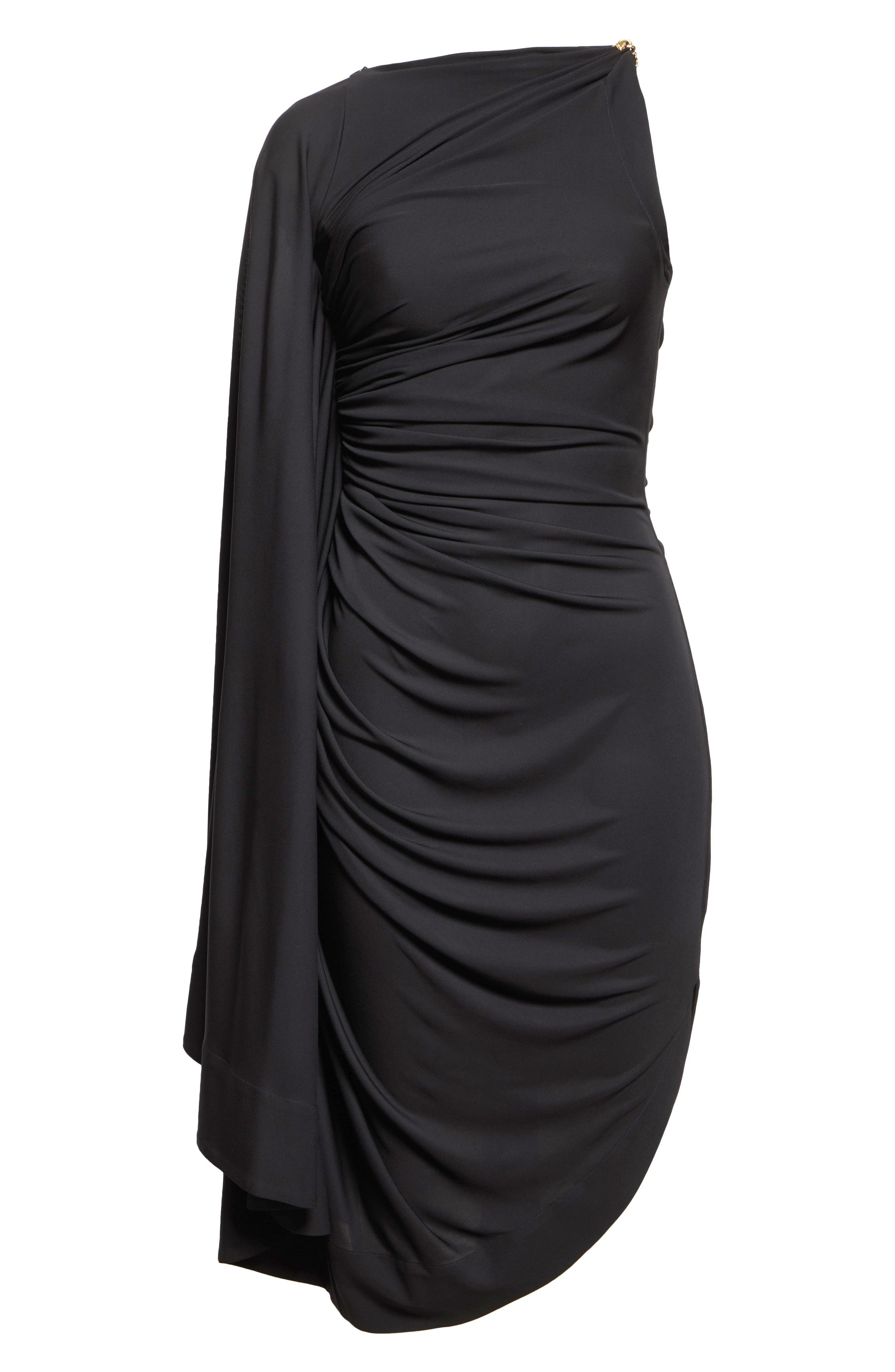 Bottega Veneta Asymmetric Ruched Jersey Dress in 1000 Black at Nordstrom - 5