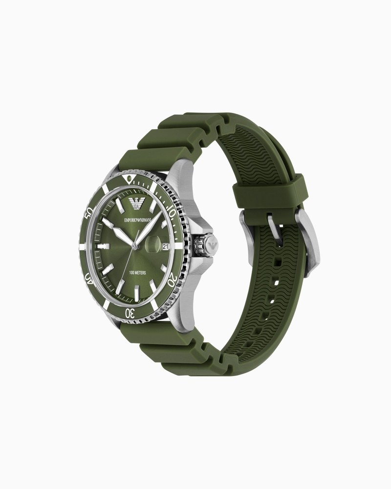 EMPORIO ARMANI WORLD EXPLORER THREE-HAND DATE GREEN SILICONE WATCH outlook