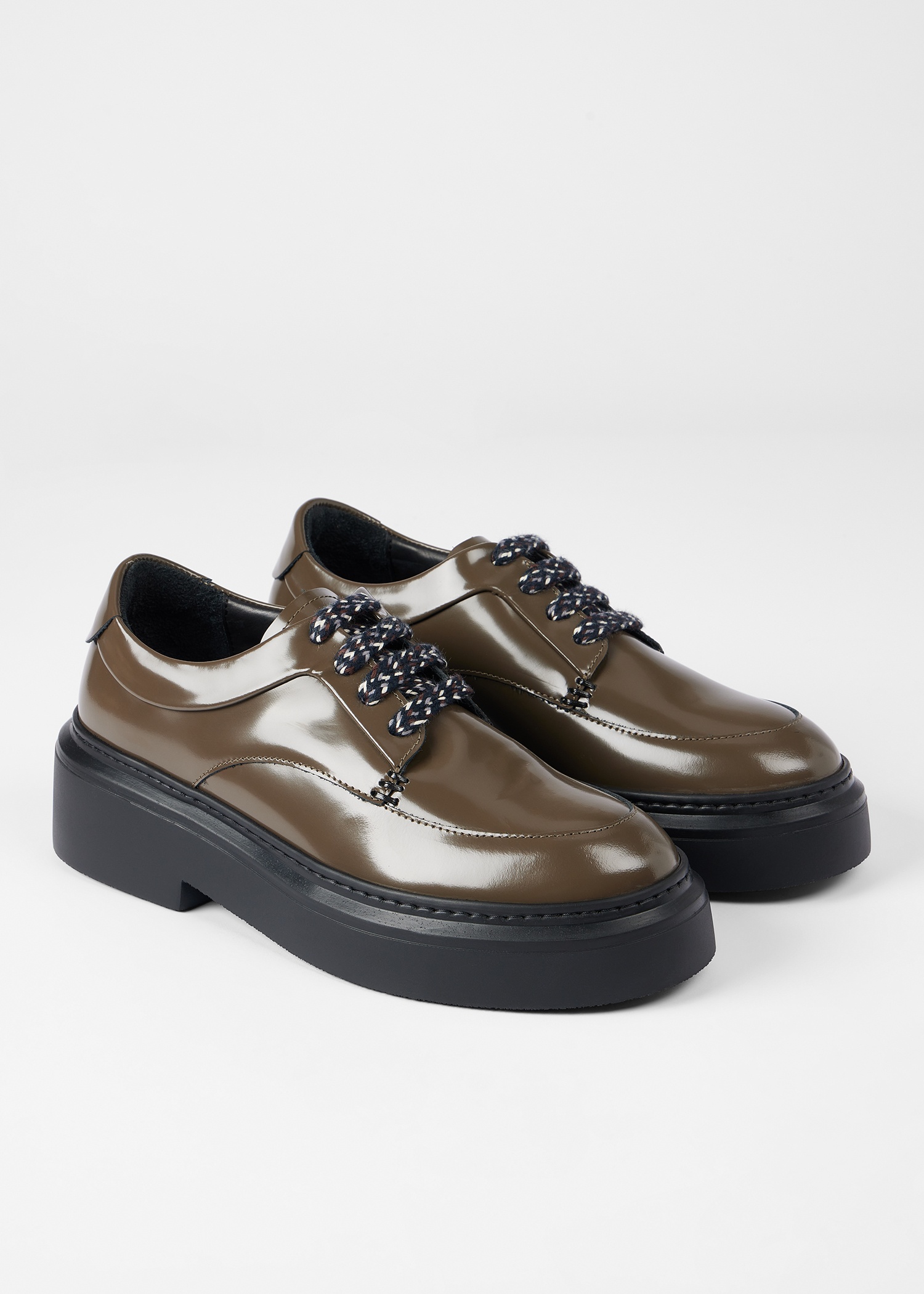 Women's Taupe Leather Lace Up Shoes - 2