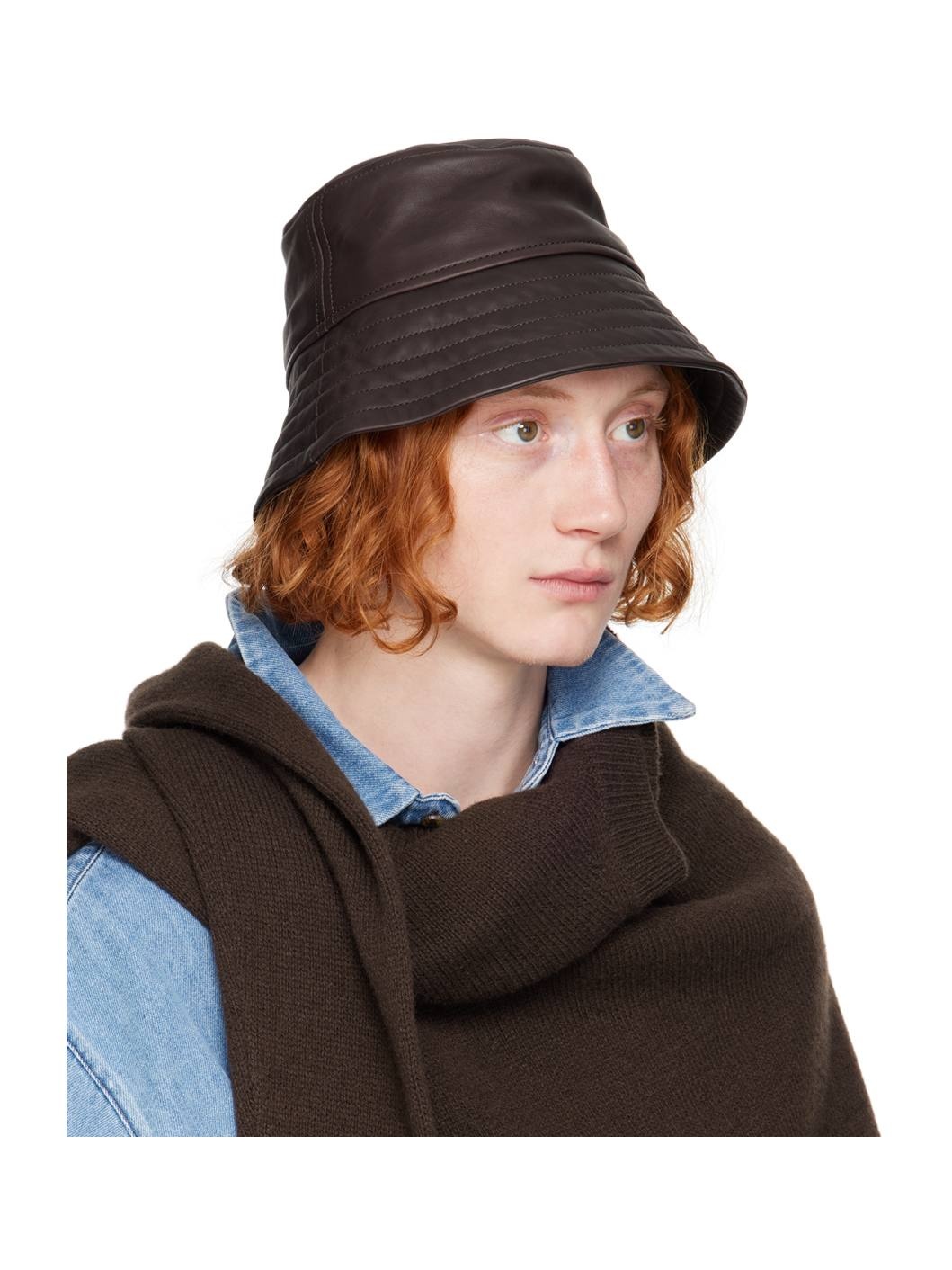 Brown Leather Bucket Hat - 2