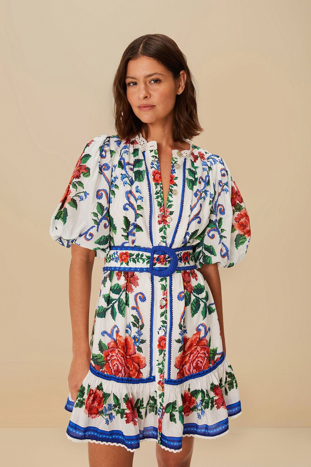 Off-White Flower Tapestry Mini Dress - 1
