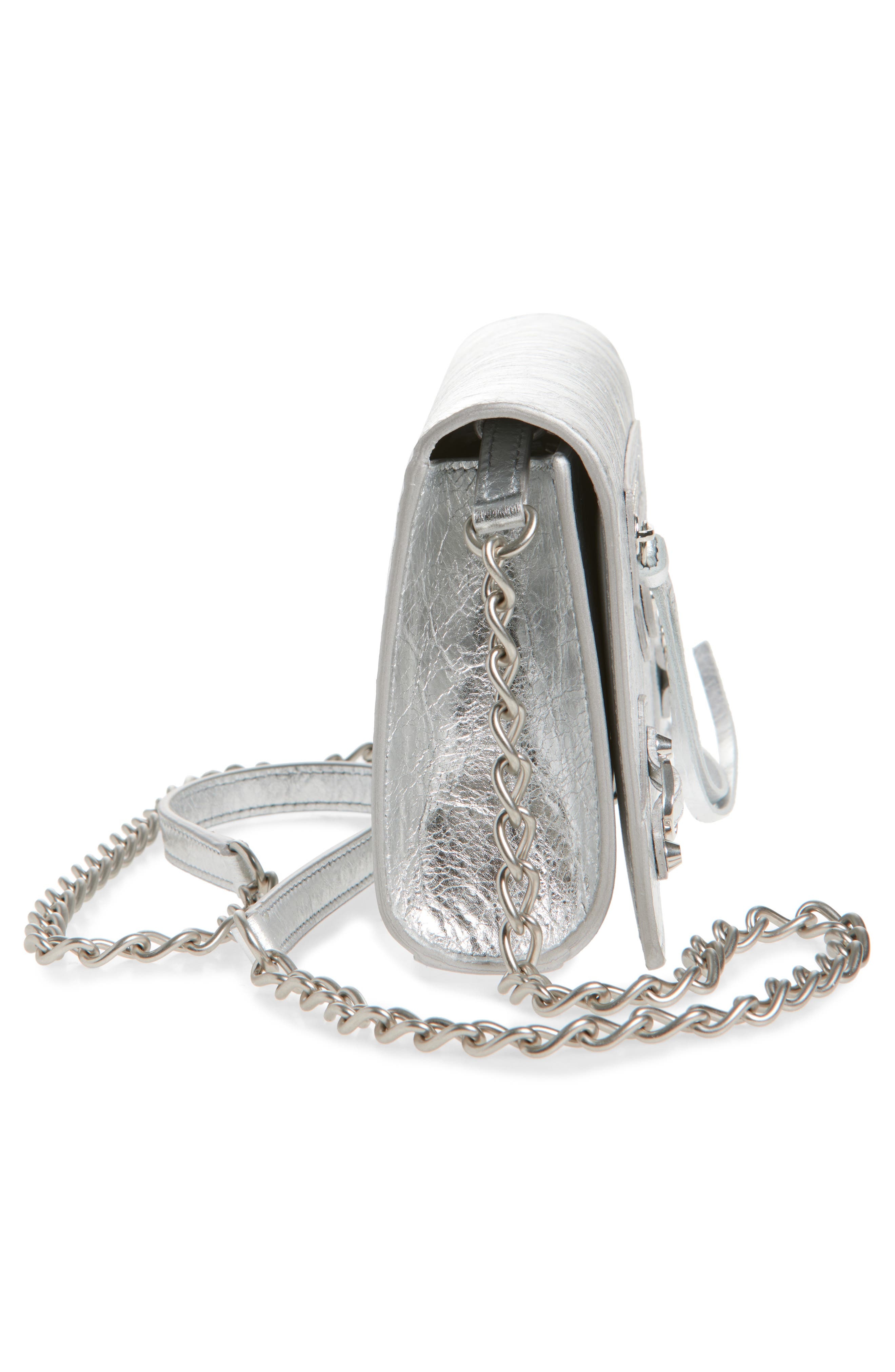 Balenciaga Le City Metallic Leather Wallet on a Chain in 8122 Silver at Nordstrom - 6