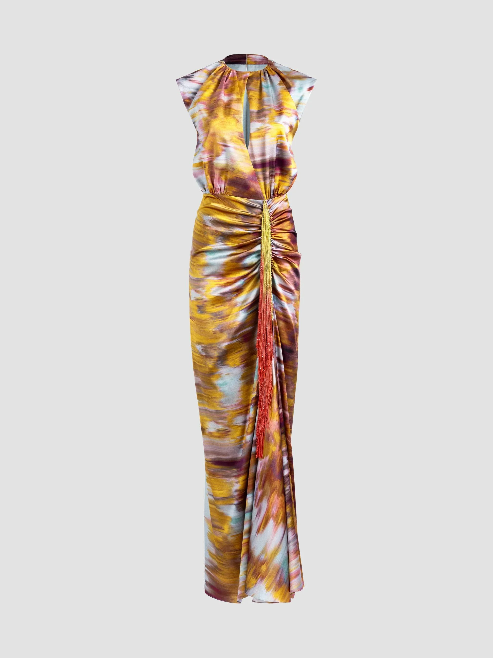 Women's Winona Printed Stretch-Silk Gown - Abstract Fire Print - 1