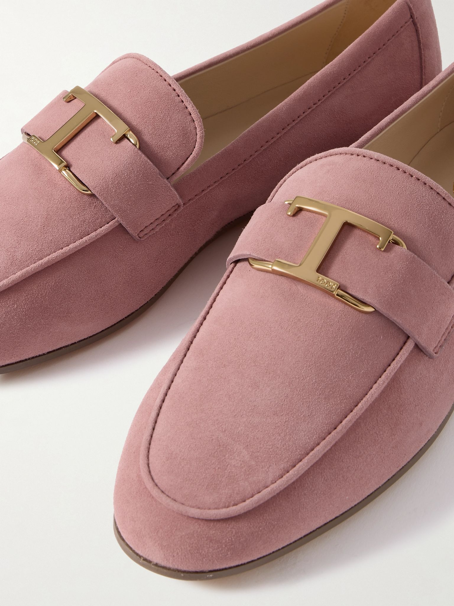 Embellished nubuck loafers Blush - 4