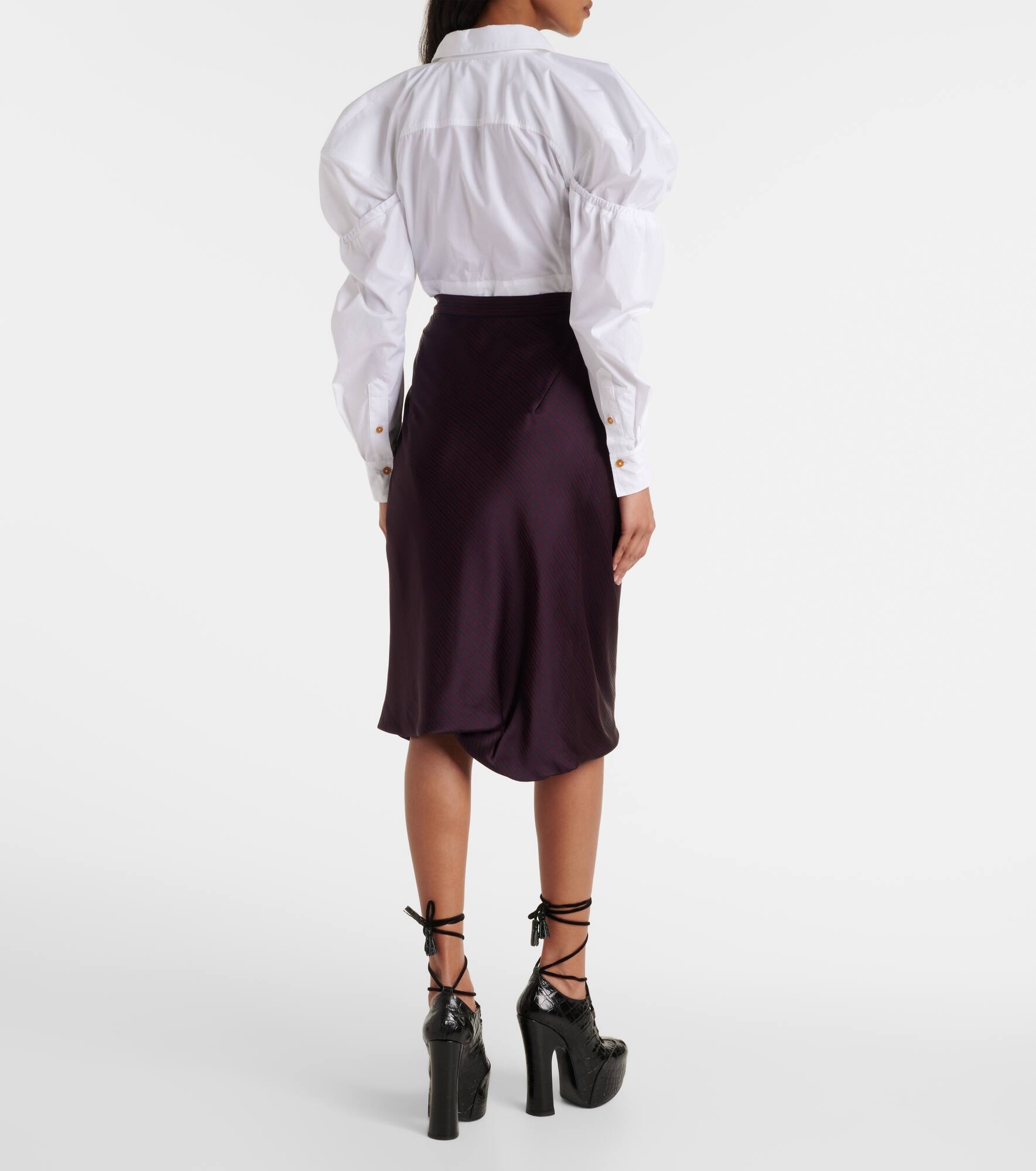 Drunken striped draped checked midi skirt - 3