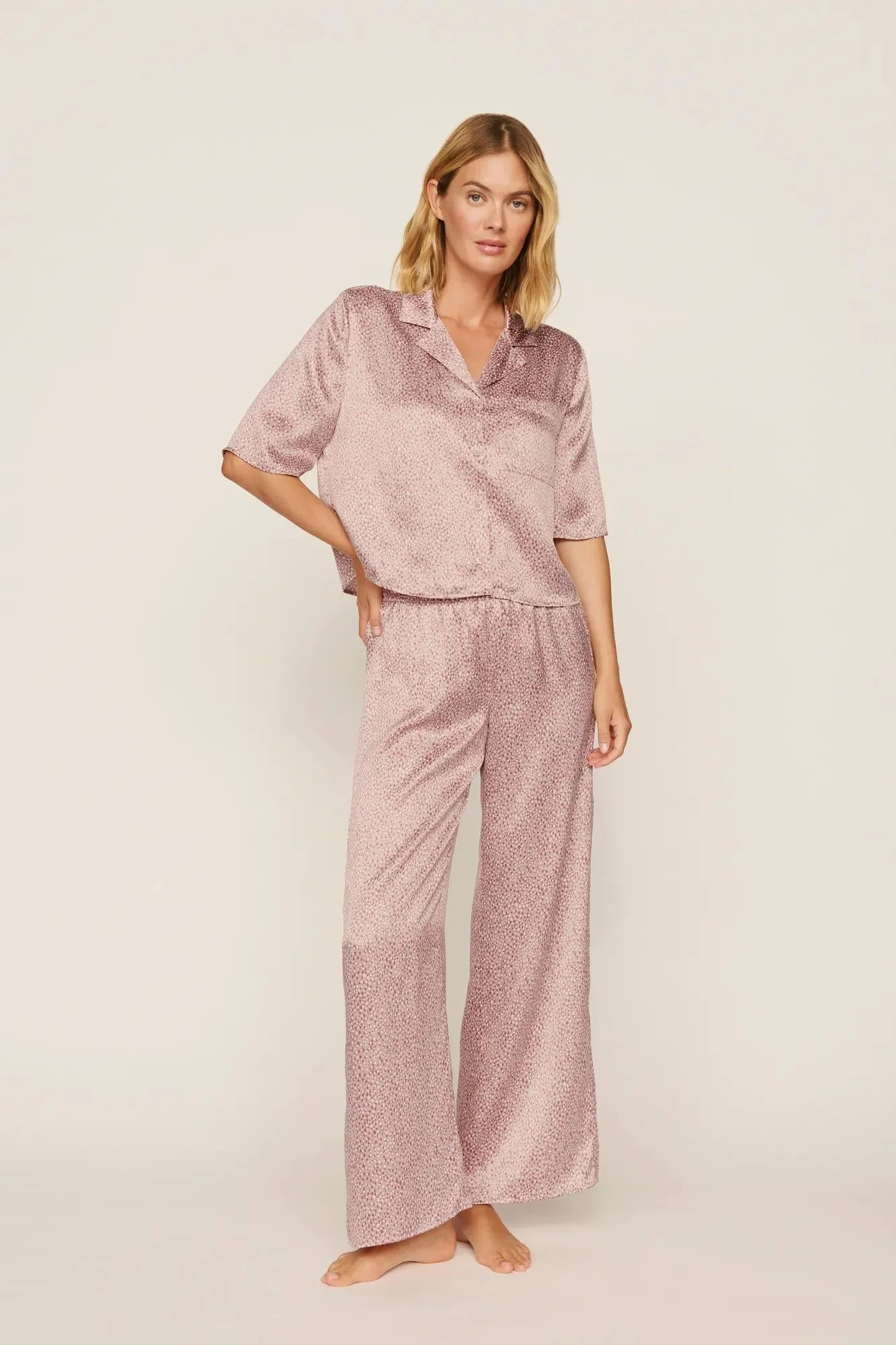 Inez Washable Silk Relaxed Wide Leg Pant PJ Set - 1