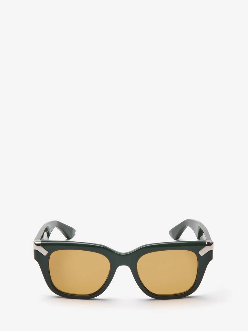 Men's Punk Rivet Square Sunglasses in Dark Green/ochre - 1