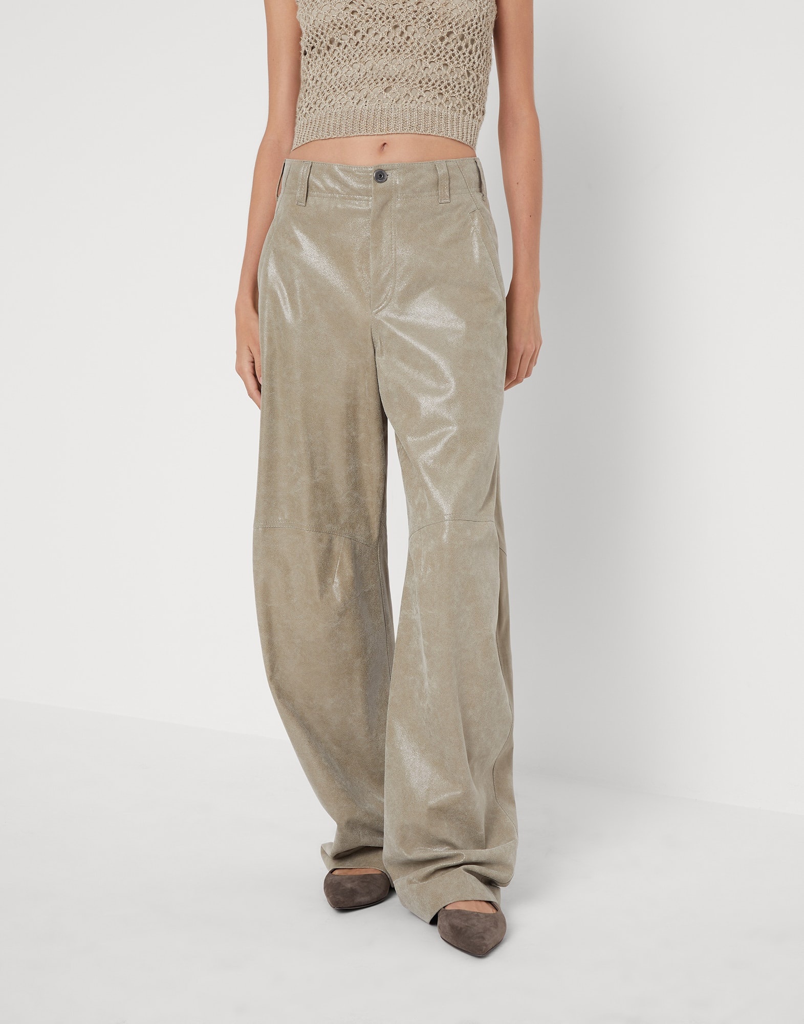Wet-effect leather curved loose trousers - 1