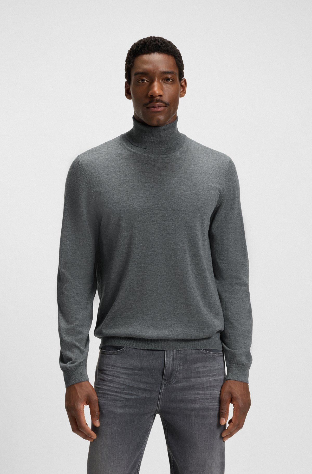 SLIM-FIT ROLL-NECK SWEATER IN MERCERIZED VIRGIN WOOL - 2