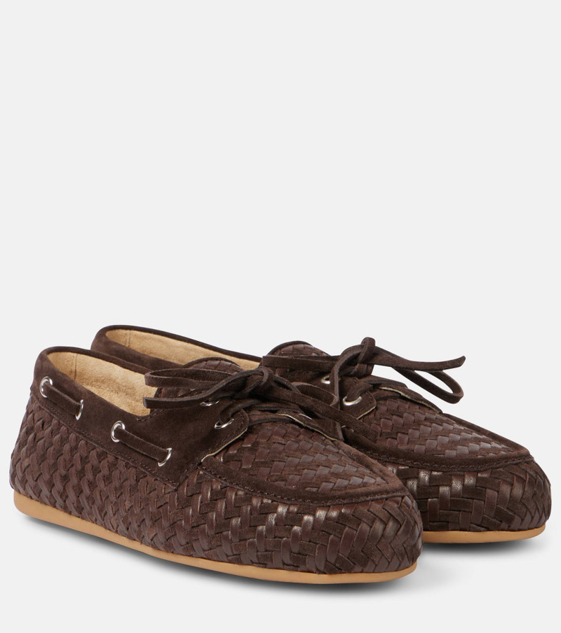 Woven leather and suede boat shoes - 1