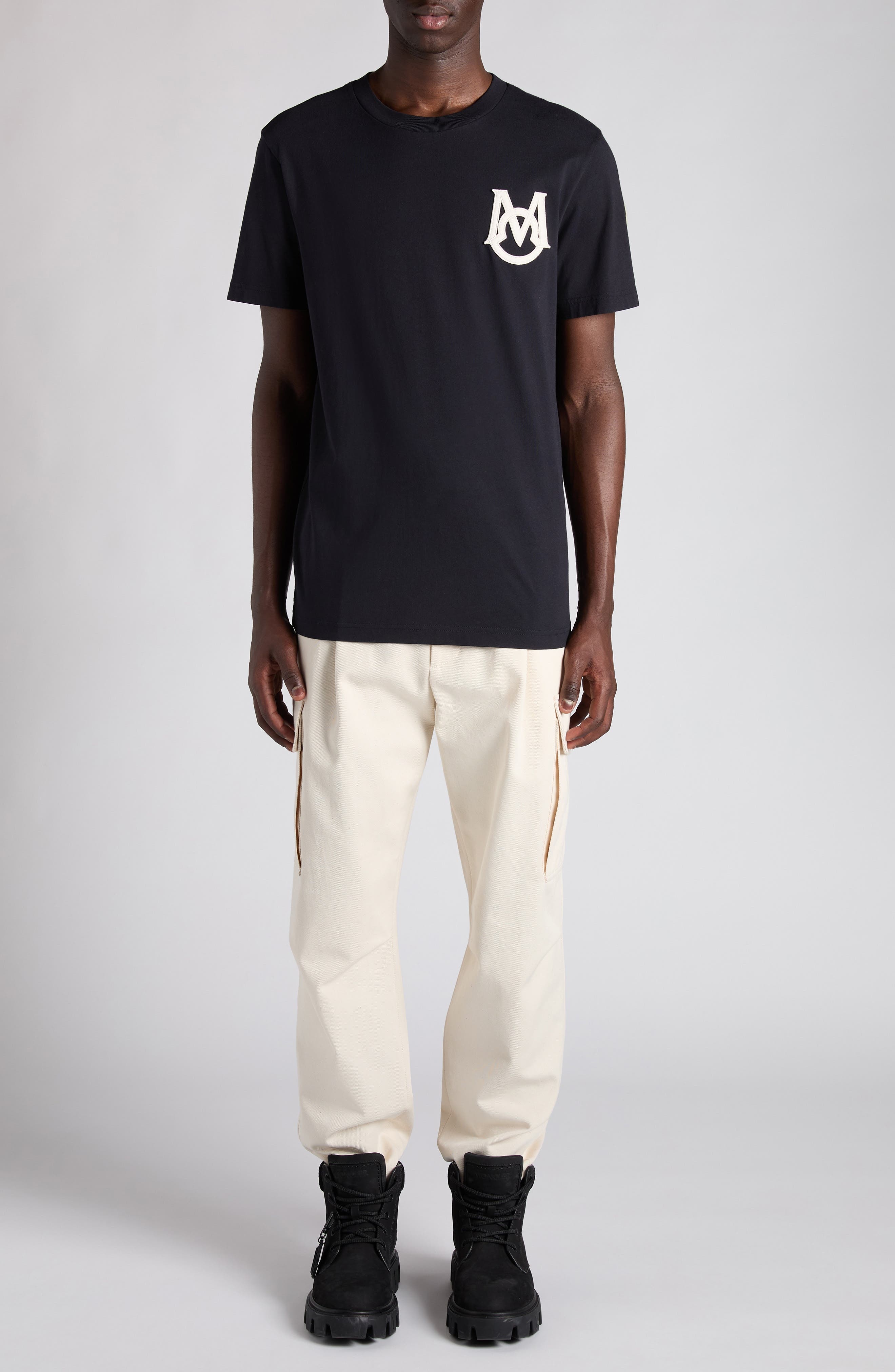 Moncler Monogram Logo Cotton T-Shirt in Navy at Nordstrom - 2