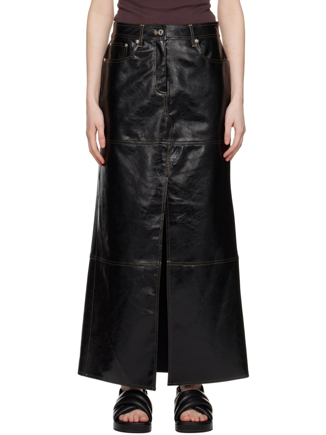Black Francie Faux-Leather Maxi Skirt - 1