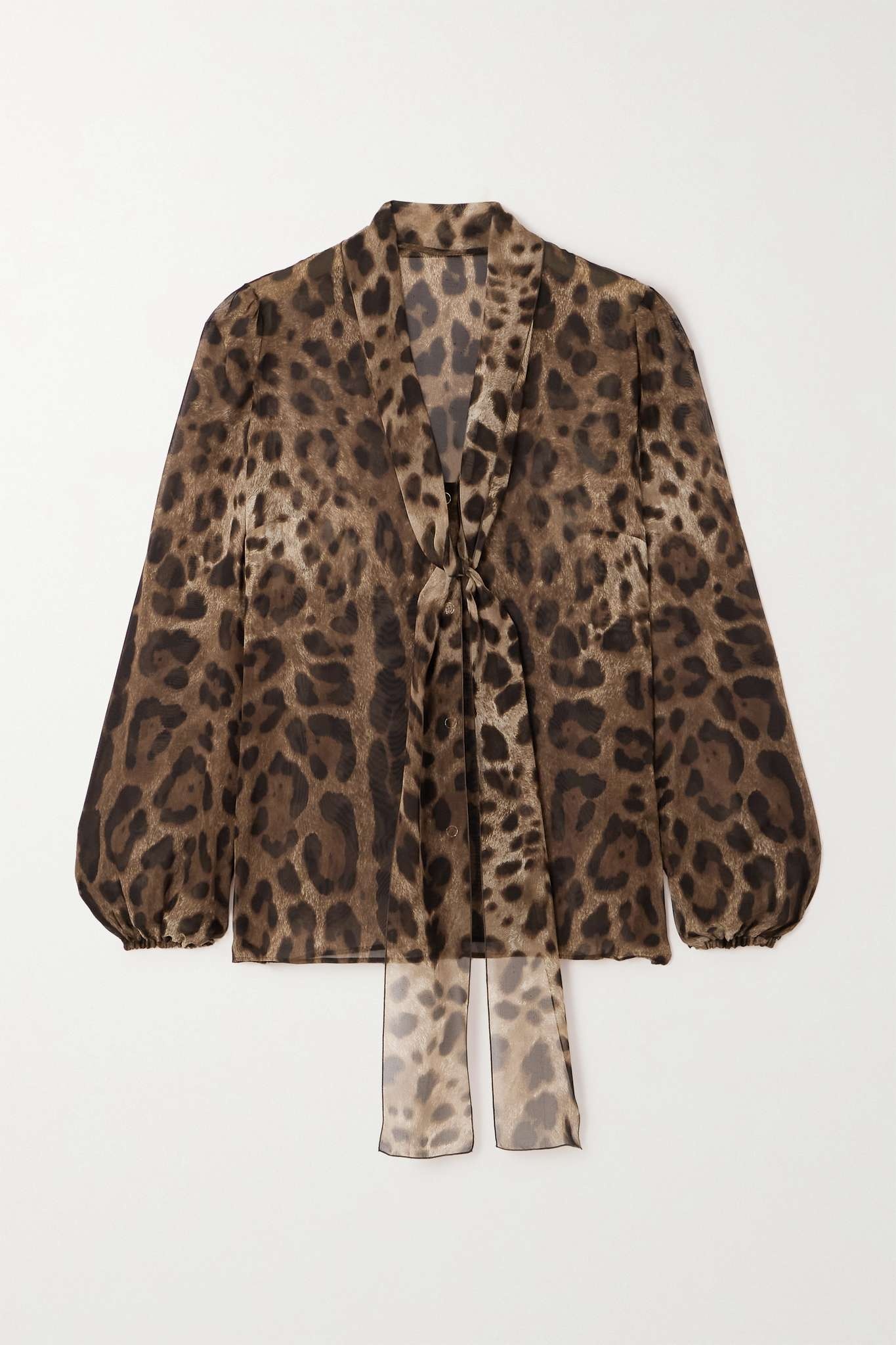 Tie-detailed leopard-print silk-chiffon shirt - 1