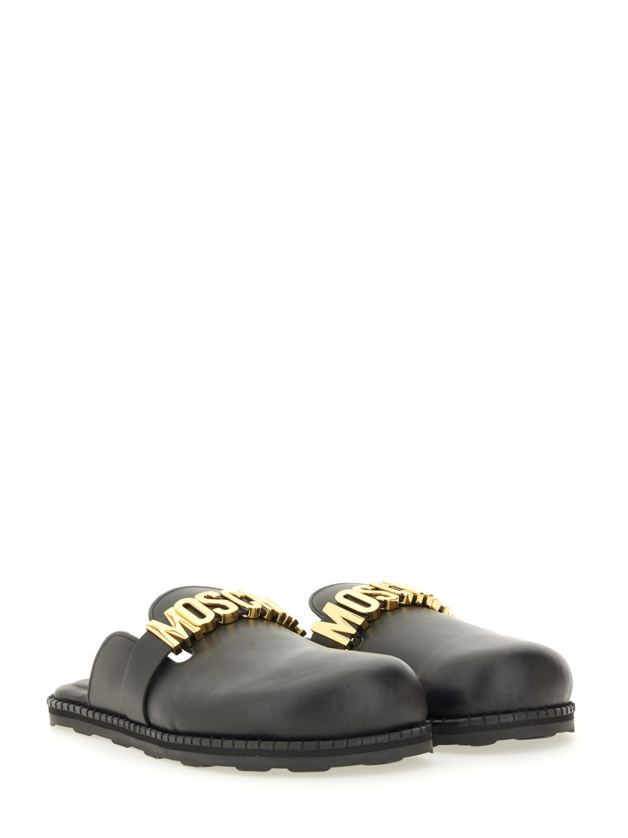 LEATHER SABOT WITH LOGO LETTERING - 2