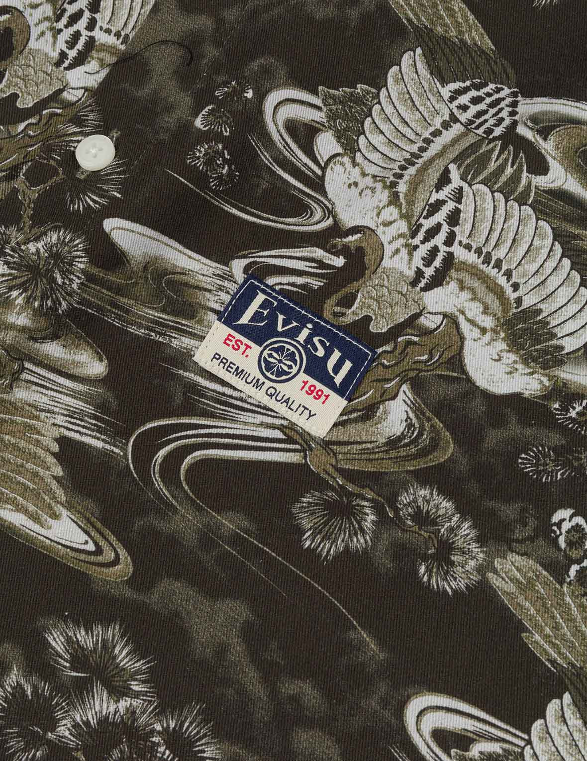 Allover Crane Print Relax Fit Shirt - 9