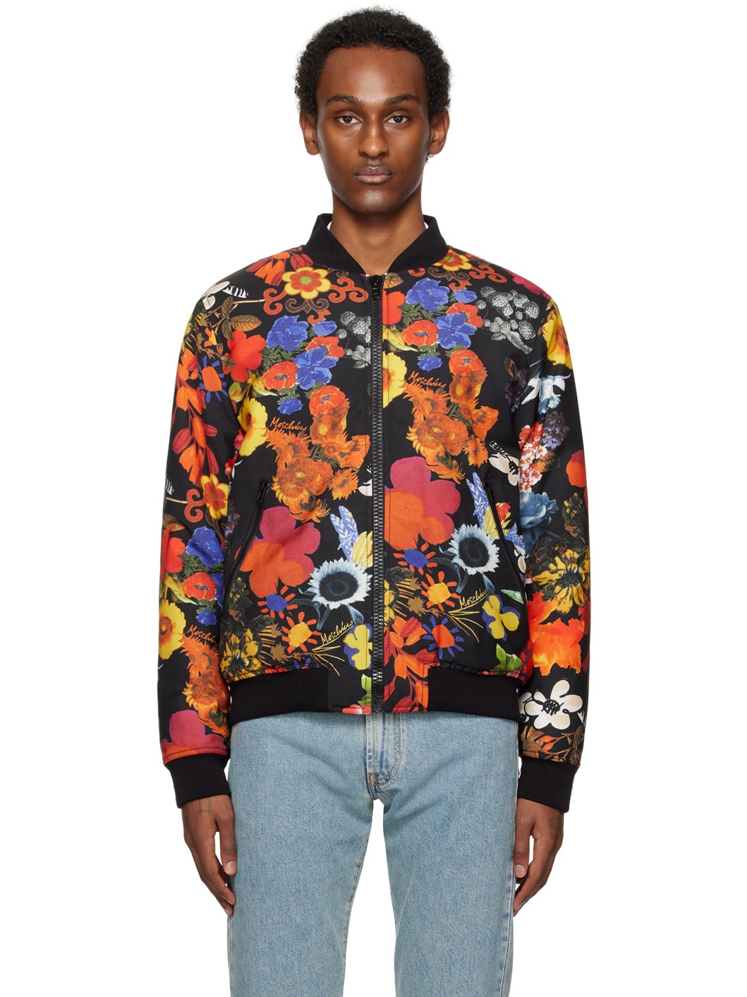 Multicolor Allover Flowers Bomber Jacket - 1