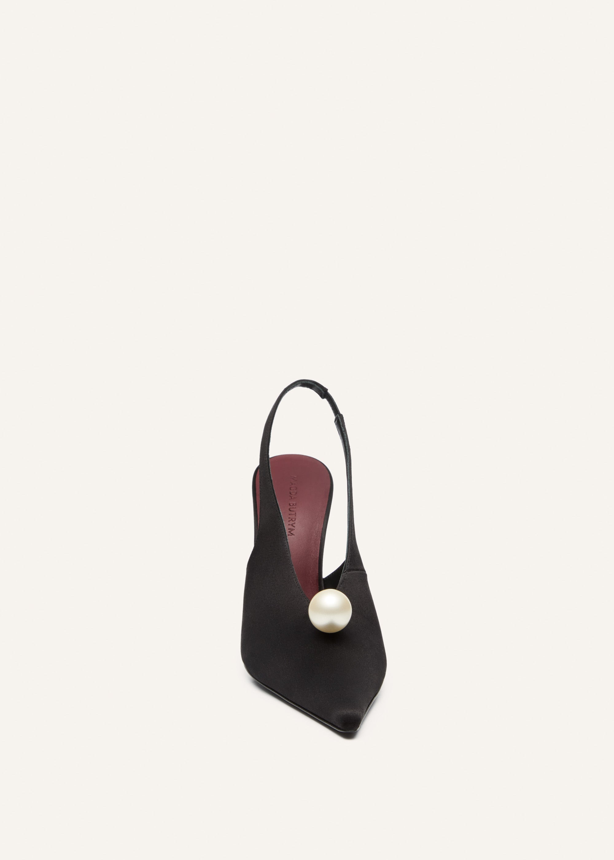 Pearl slingback pointed heel in black satin - 3