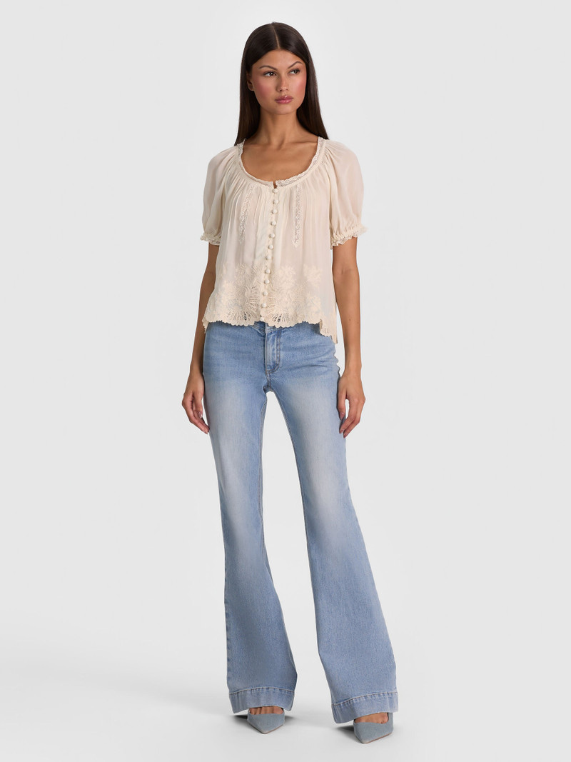 ODETTE EMRBOIDERED PUFF SLEEVE TOP - VANILLA/VANILLA 3