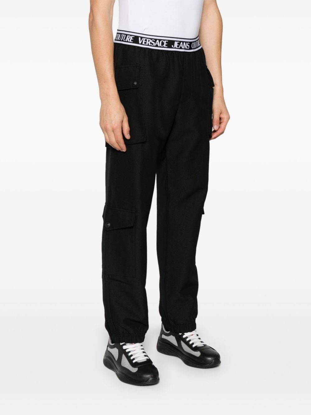 logo-waistband cotton cargo trousers - 3