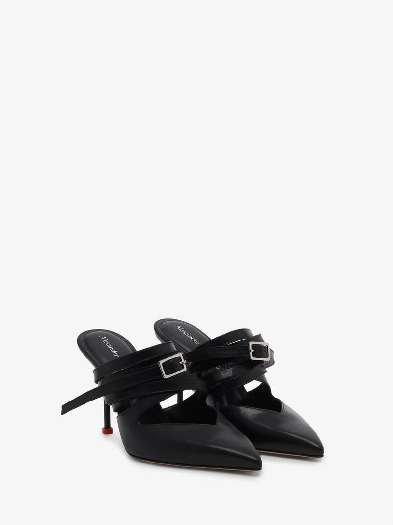 Alexander McQueen Women's Strappy Mule in Black/lust Red outlook