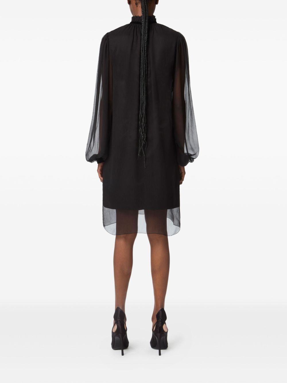 high-neck balloon-sleeve mini dress - 4