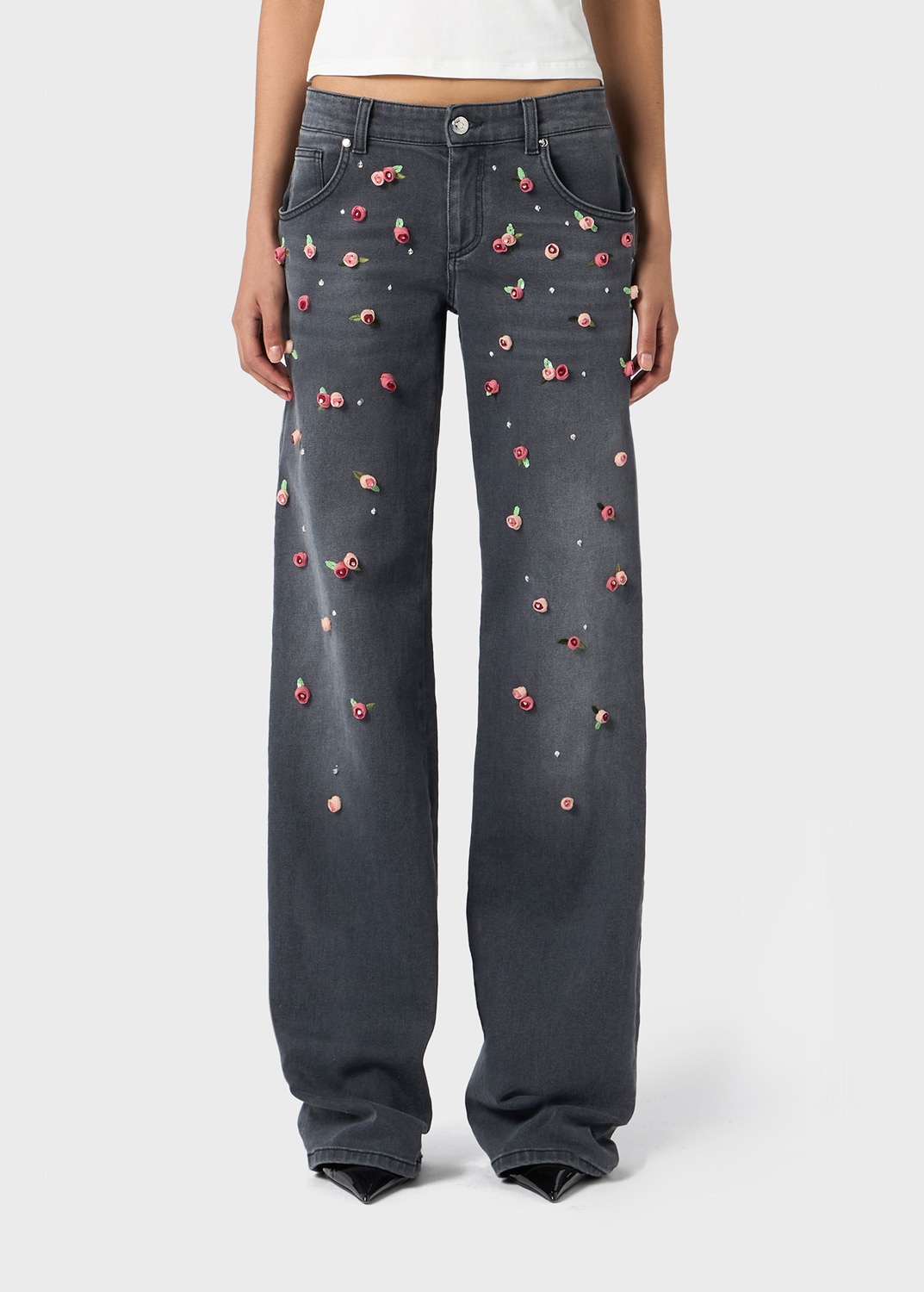 WIDE LEG JEANS WITH EMBROIDERY ROSES - 3