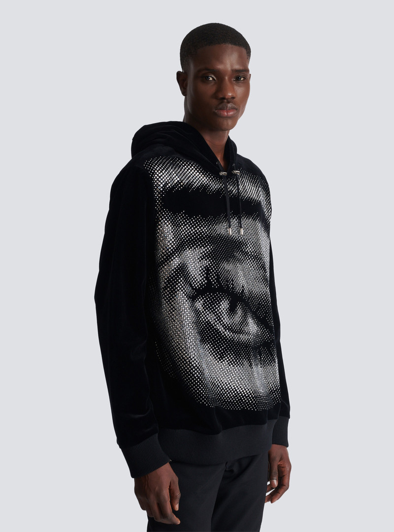 Velvet Balmain hoodie with crystals in an Eye motif 6