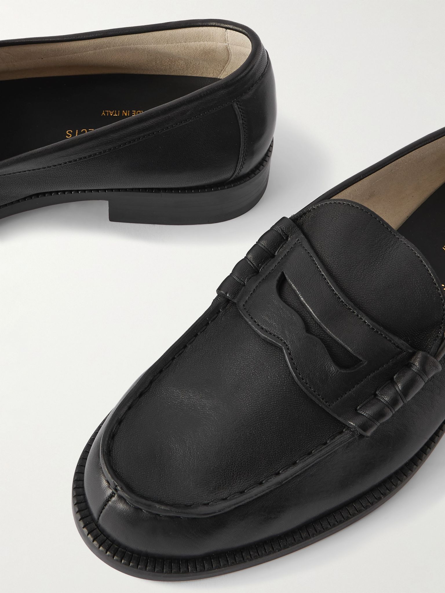 Leather Penny Loafers Black - 5