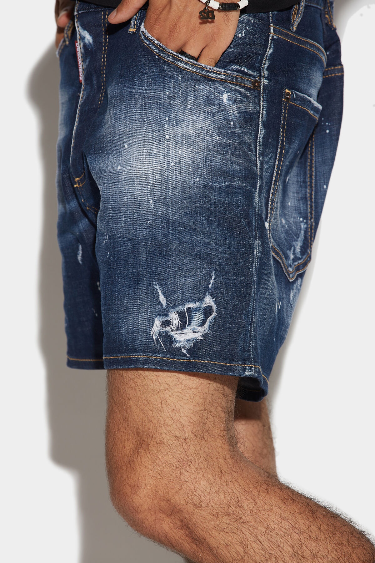 DARK RIPPED WASH COMMANDO DENIM SHORTS - 3