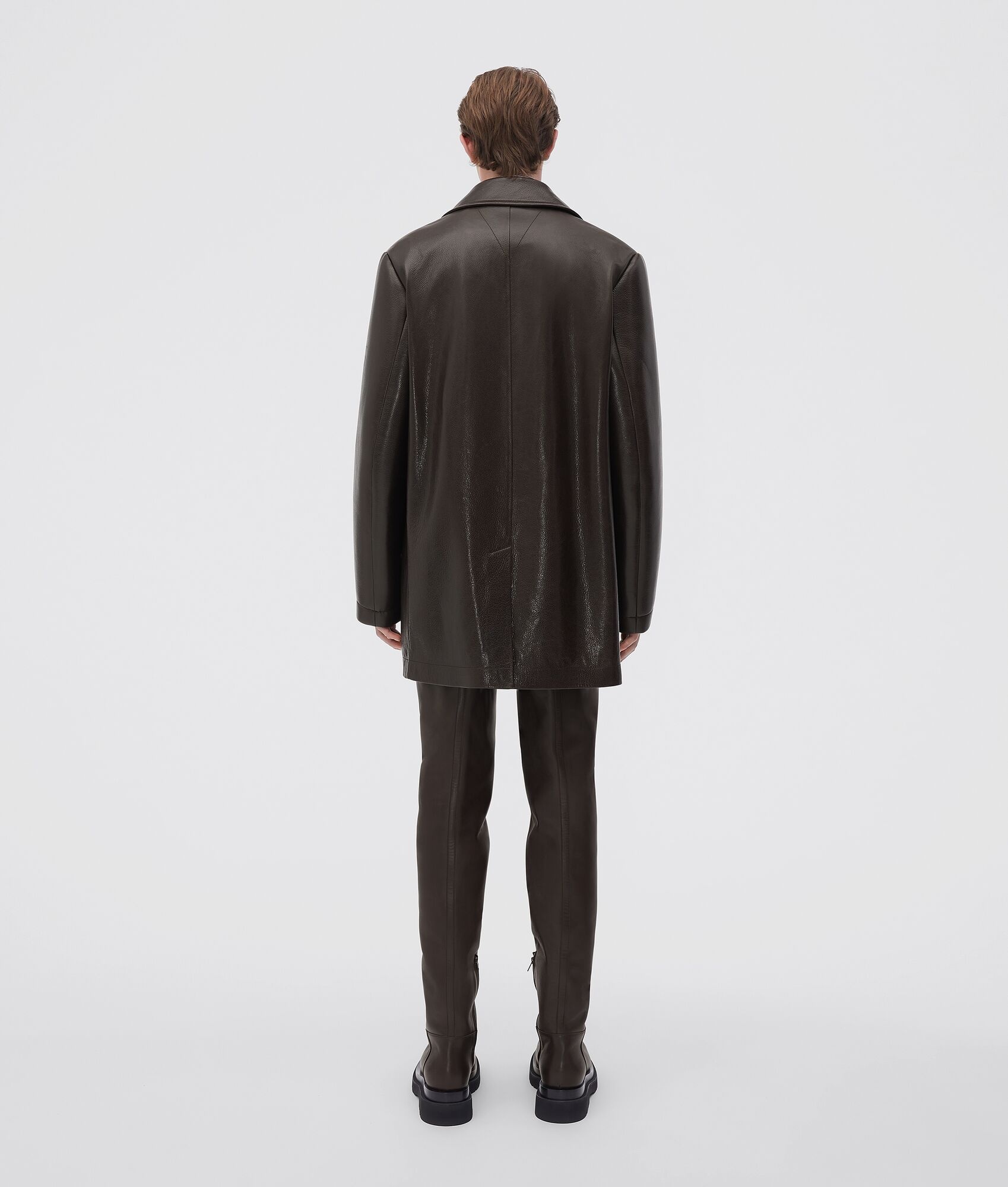 leather coat with curved sleeves - 3