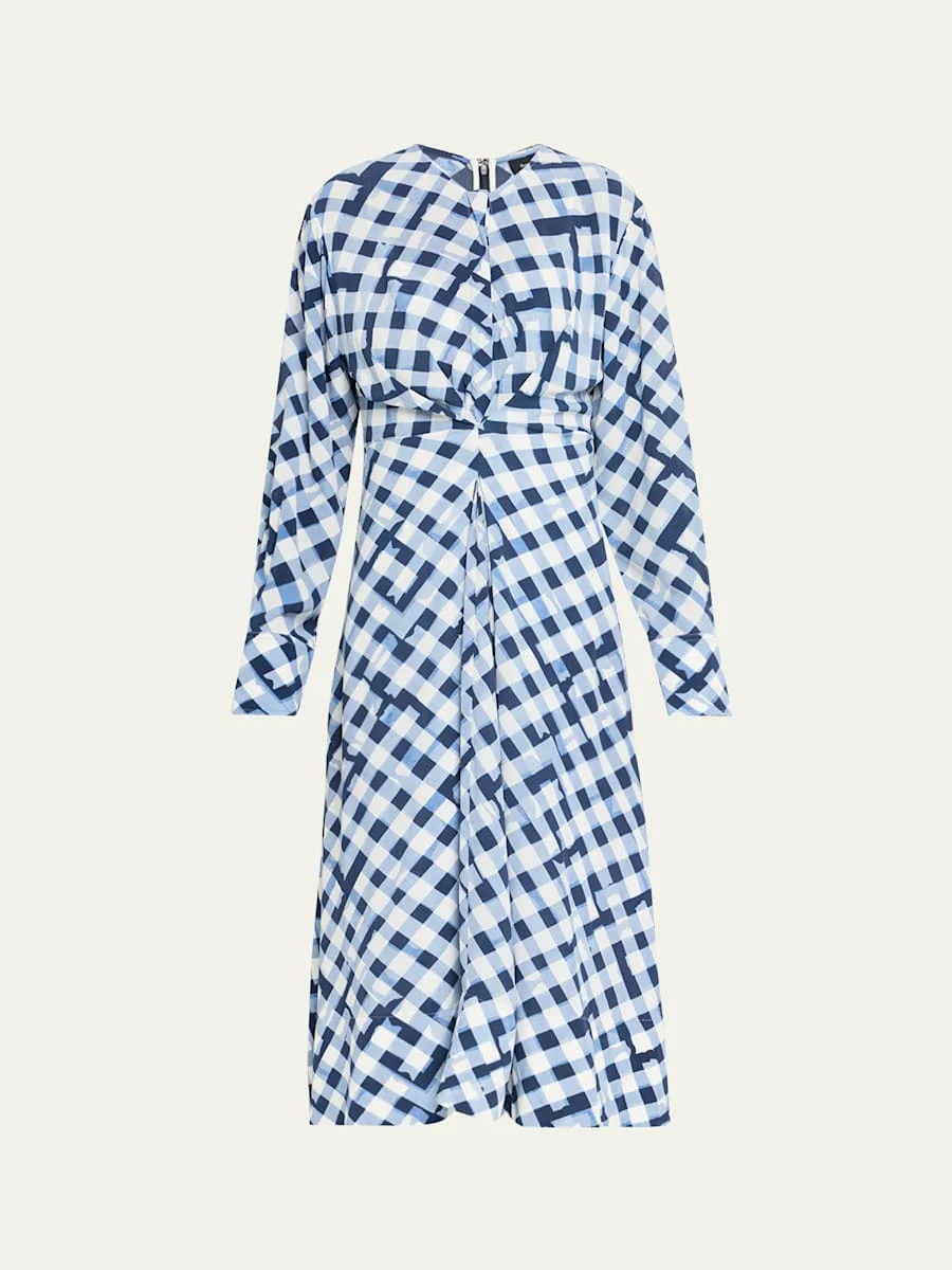 Keria Printed Crepe De Chine Long-Sleeve Midi Dress - 1