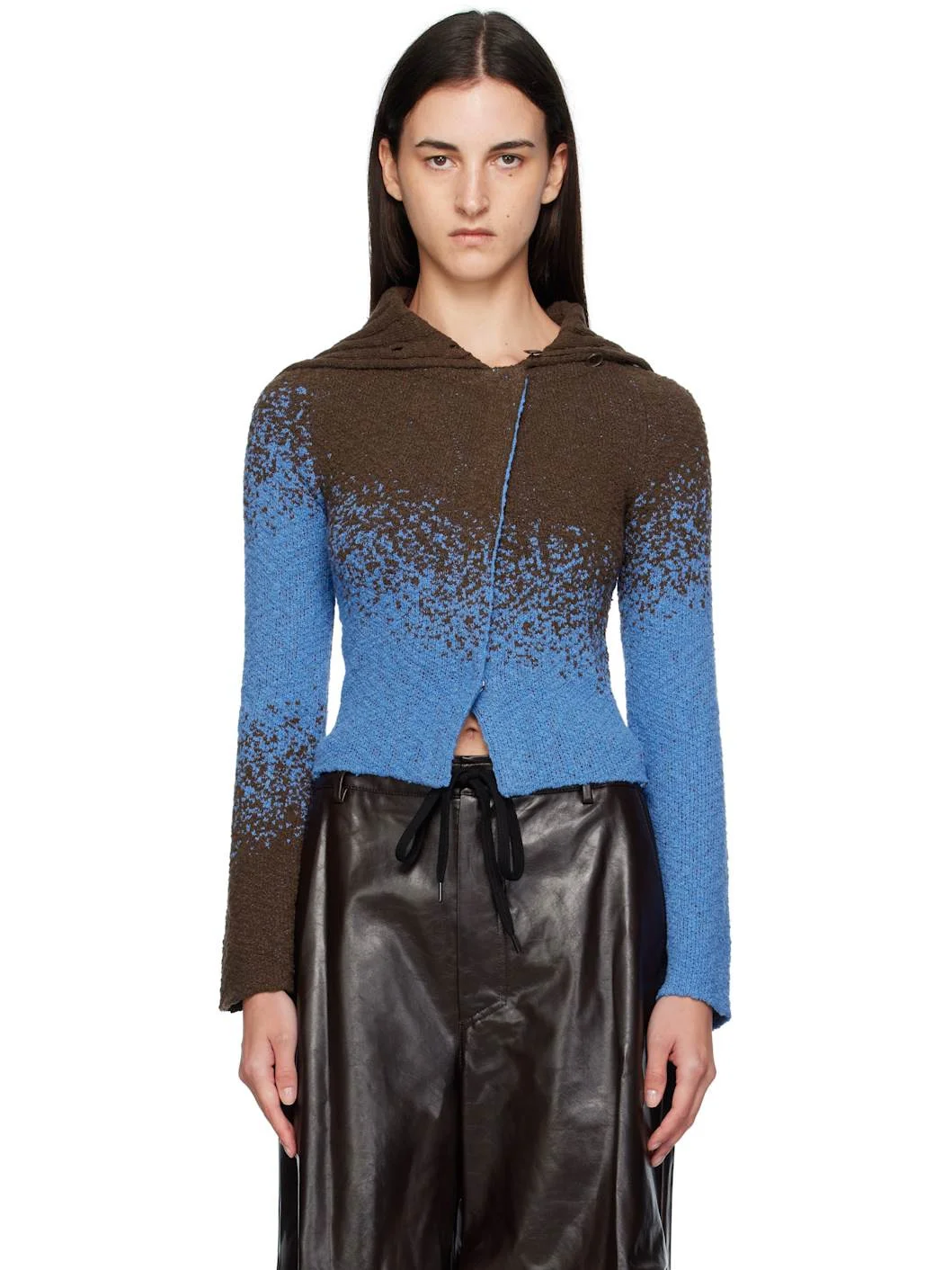 Blue & Brown Flow Jacquard Short Cardigan - 1