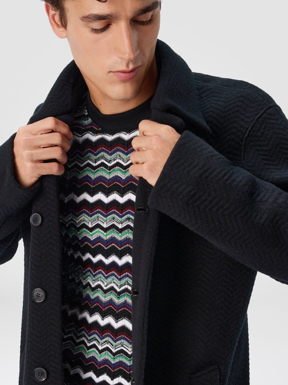 Double Knit Coat with Zigzag Pattern - 5