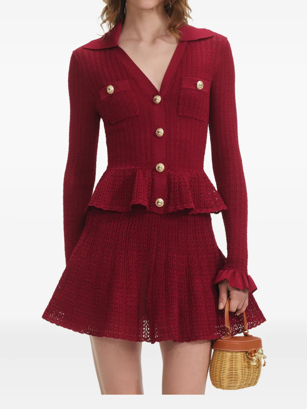 Burgundy Pointelle Knit Mini Dress - 2
