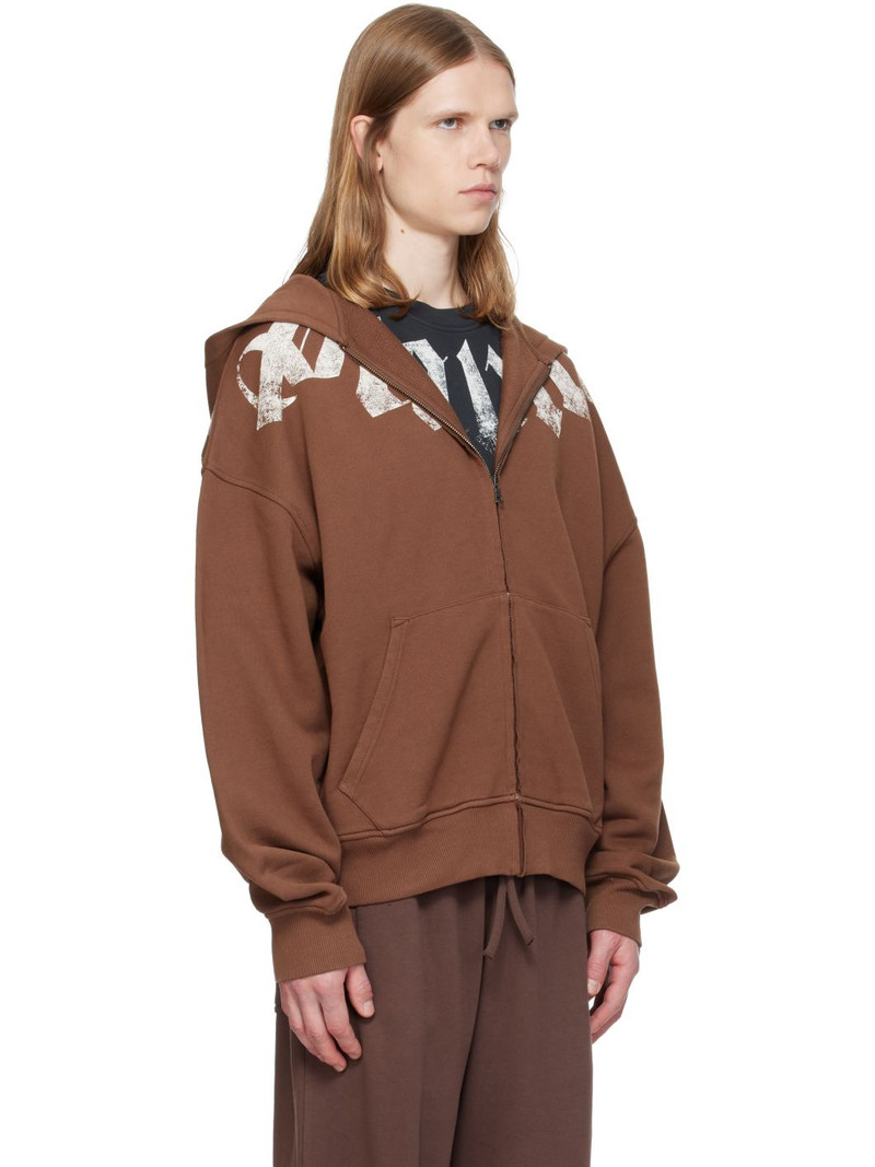 Brown Big Neck Logo Zip Loose Hoodie 2