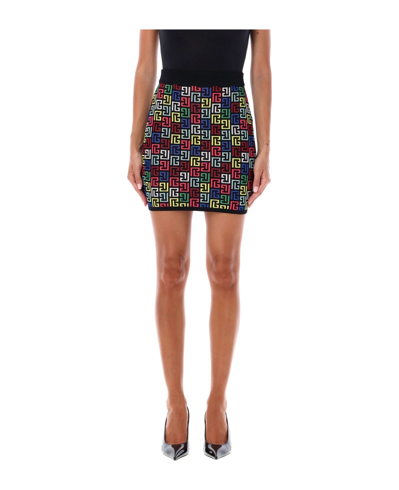 スカート BALMAIN Woman Skirt Multicolor DF1LB004KG80 AAA Balmain Monogram Multicolor Mini Skirt | italist | REVERSIBLE