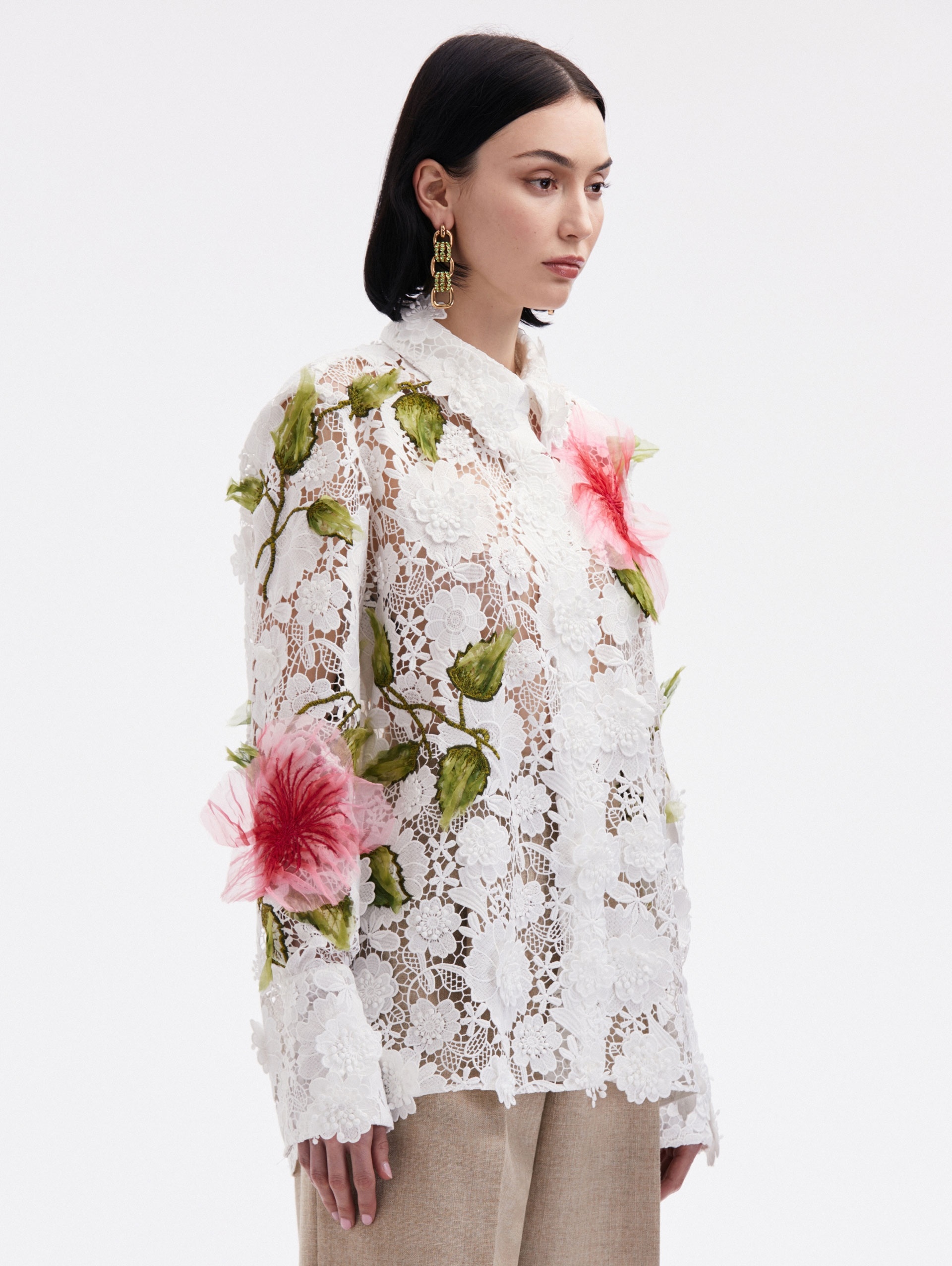 HIBISCUS EMBROIDERED FLORAL GUIPURE BLOUSE - 4
