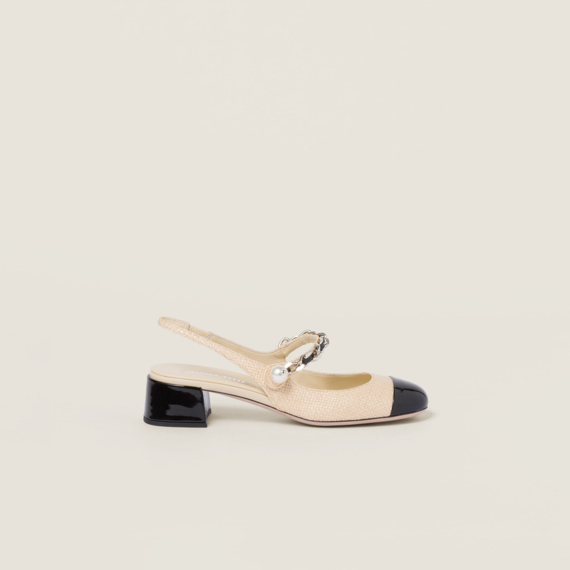 Miu Miu Patent leather and raffia slingback pumps outlook