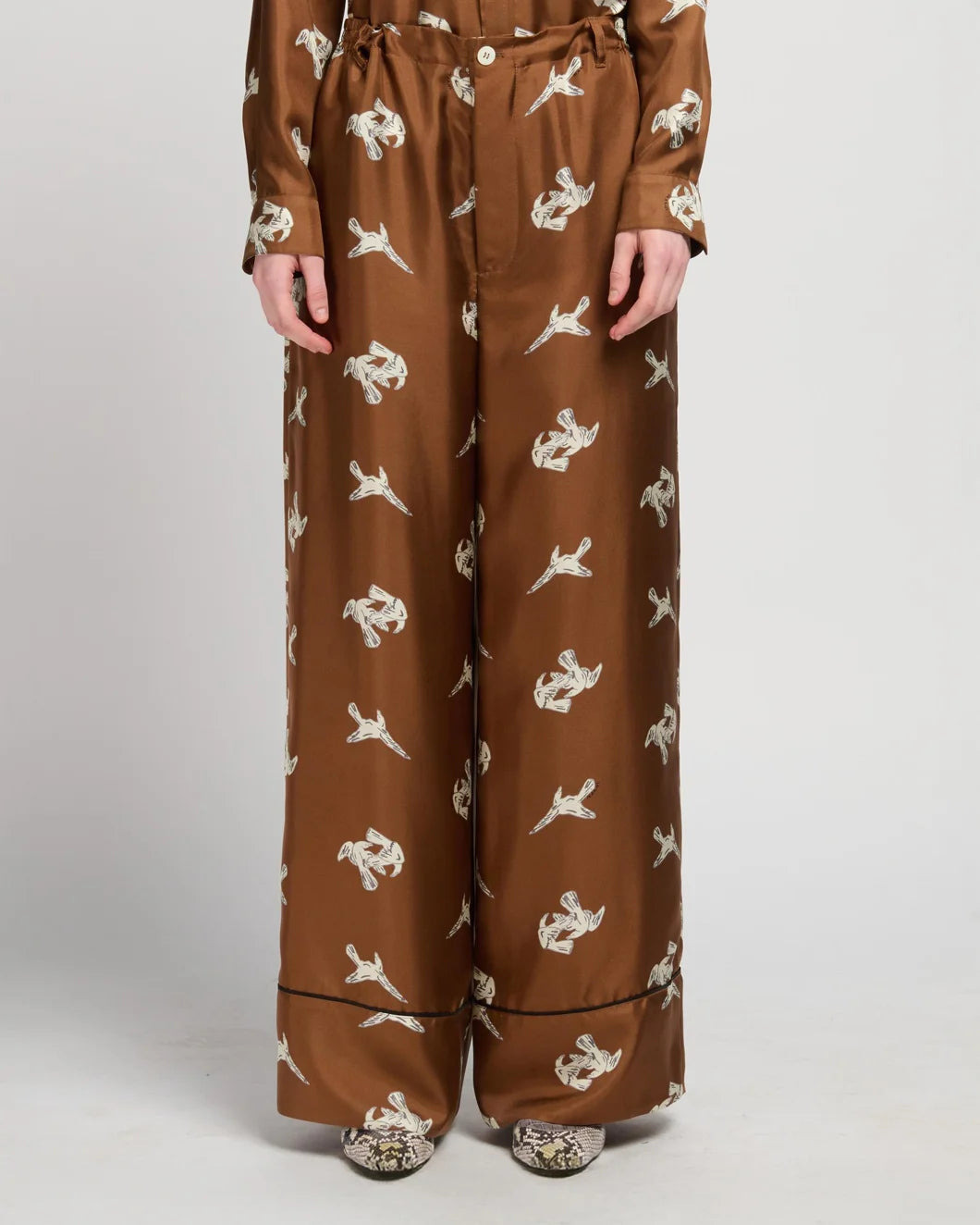 RAVEN-PRINT WIDE LEG TROUSERS - 5
