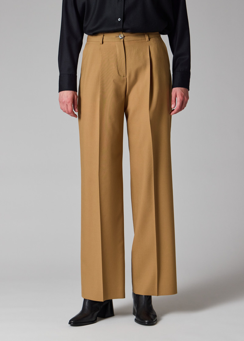 Women's Camel Wool Hopsack Wide-Leg Trousers 8