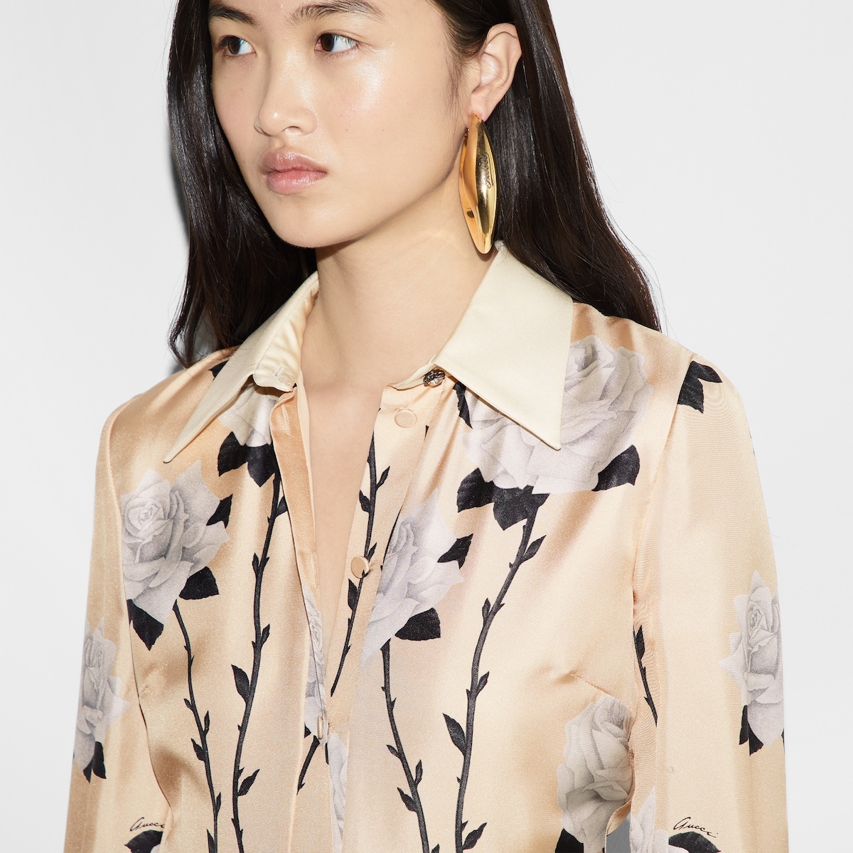 Crêpe de chine dress with floral print - 5