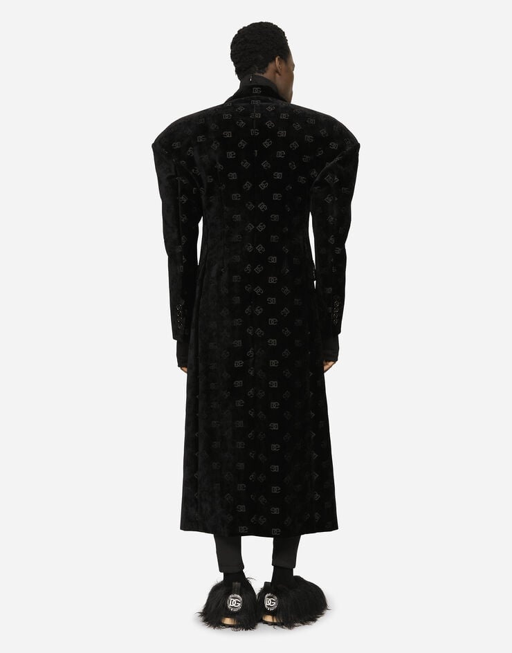 Double-breasted velvet coat with all-over DG print - 5