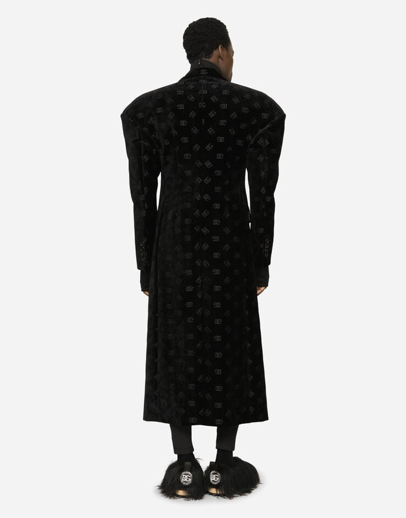 Dolce & Gabbana Double-breasted velvet coat with all-over DG print outlook