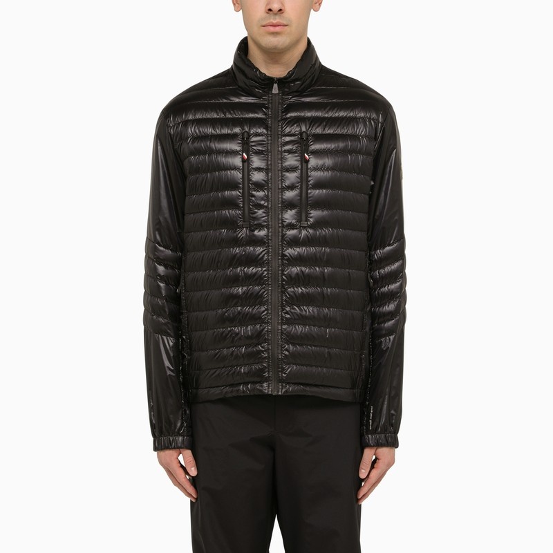 Black nylon short down jacket - 1